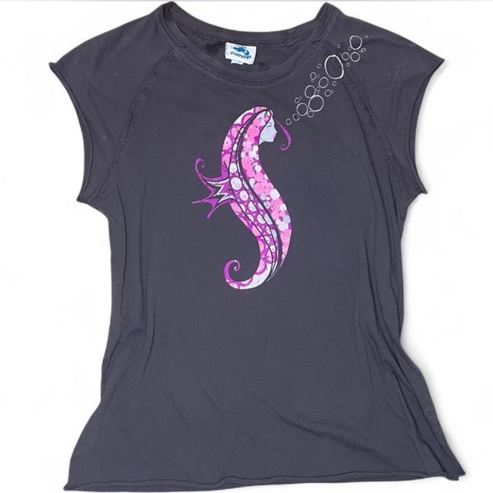 Blue Platypus Seahorse Graphic Baby Tee Y2K Style Size Large